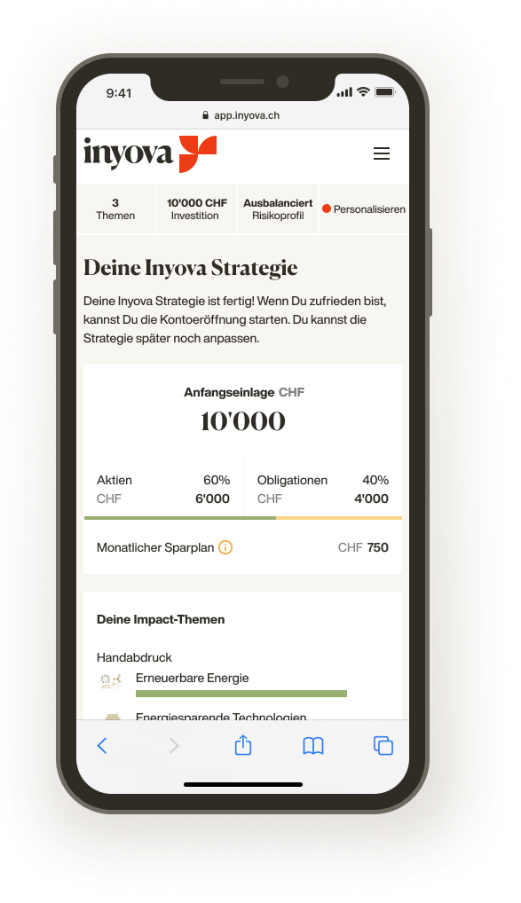 Screenshot zeigt eine Inyova Impact Investing Strategie