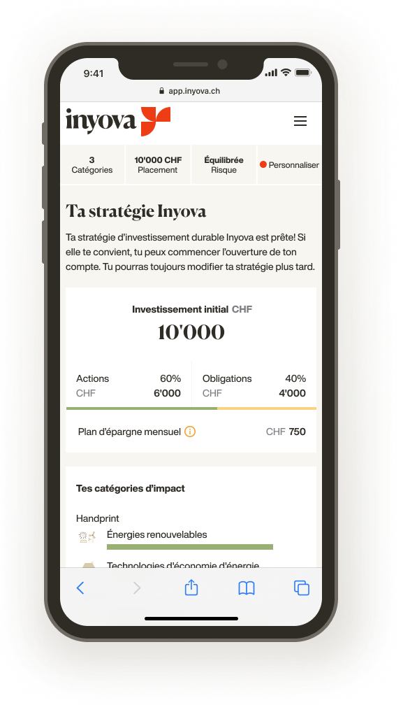 Capture d'écran montrant une stratégie d'investissement d'impact chez Inyova