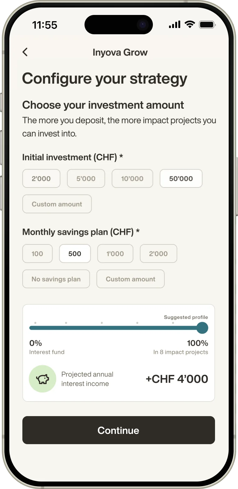 Inyova Grow mobile app screen 2