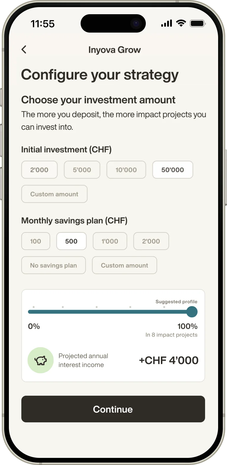 Inyova Grow mobile app screen 2